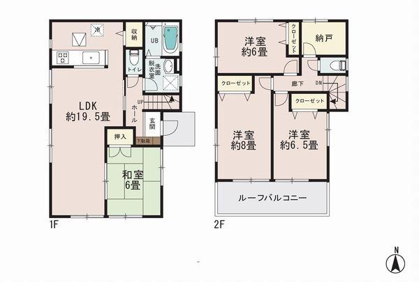 Floor plan. (Building 2), Price 58,800,000 yen, 4LDK+S, Land area 140.67 sq m , Building area 107.64 sq m