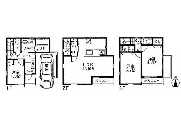 Floor plan. (B Building (southeast corner lot)), Price 37,960,000 yen, 3LDK, Land area 51 sq m , Building area 98.53 sq m