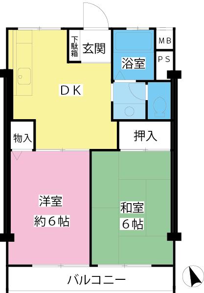 Floor plan. 2DK, Price 11.8 million yen, Occupied area 41.31 sq m , Balcony area 4.05 sq m