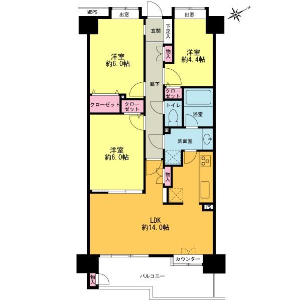 Floor plan. 3LDK, Price 29,900,000 yen, Footprint 68 sq m , Balcony area 9.02 sq m