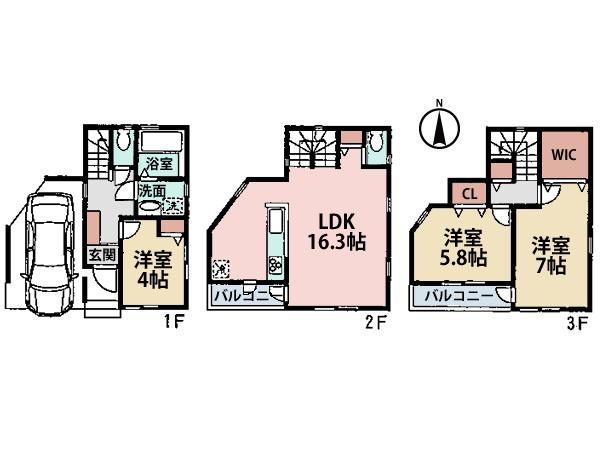 Floor plan. (A Building), Price 36,960,000 yen, 3LDK, Land area 54.5 sq m , Building area 95.12 sq m