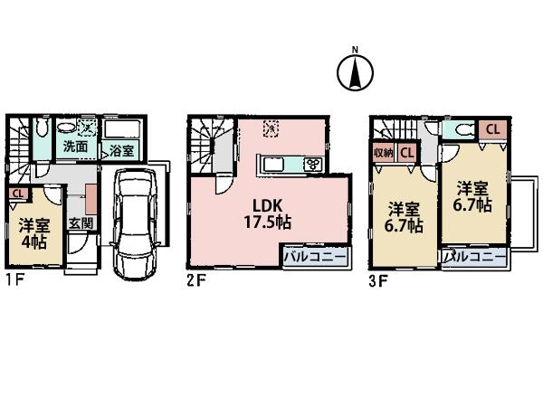 Floor plan. (B Building), Price 37,960,000 yen, 3LDK, Land area 51 sq m , Building area 98.53 sq m