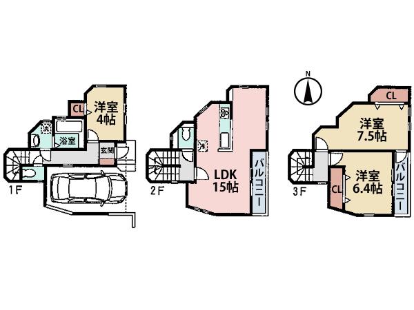 Floor plan. (C Building), Price 35,960,000 yen, 3LDK, Land area 54.51 sq m , Building area 96.05 sq m