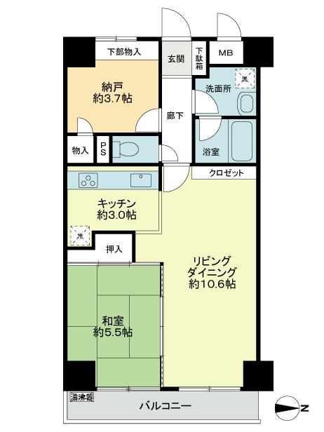 Floor plan. 1LDK + S (storeroom), Price 21.5 million yen, Footprint 54 sq m , Balcony area 5.08 sq m