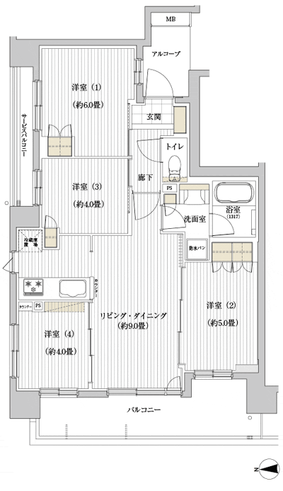 Floor: 4LDK, occupied area: 63.58 sq m