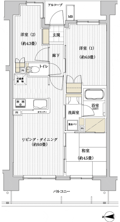 Floor: 3LDK, occupied area: 55.76 sq m