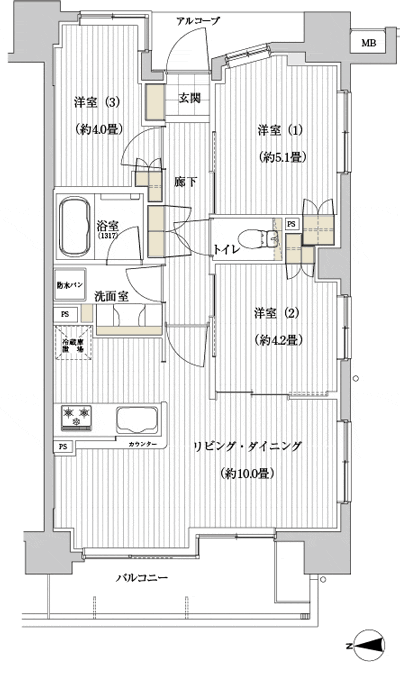 Floor: 3LDK, occupied area: 56.75 sq m
