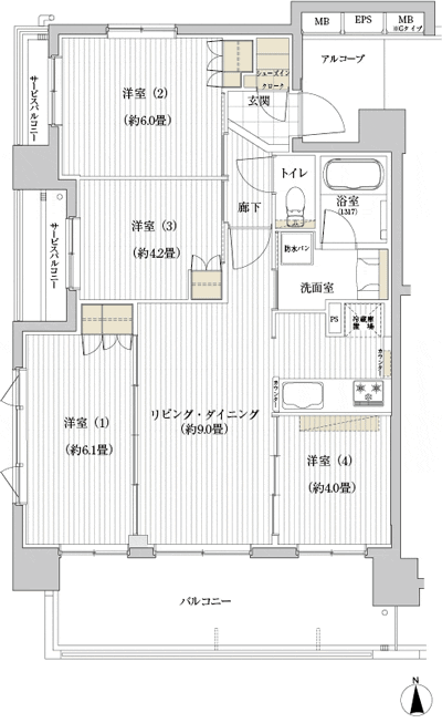 Floor: 4LDK, occupied area: 65.95 sq m