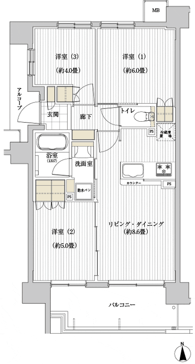 Floor: 3LDK, occupied area: 55.54 sq m