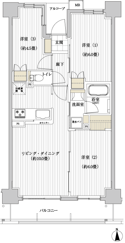 Floor: 3LDK, occupied area: 60.18 sq m