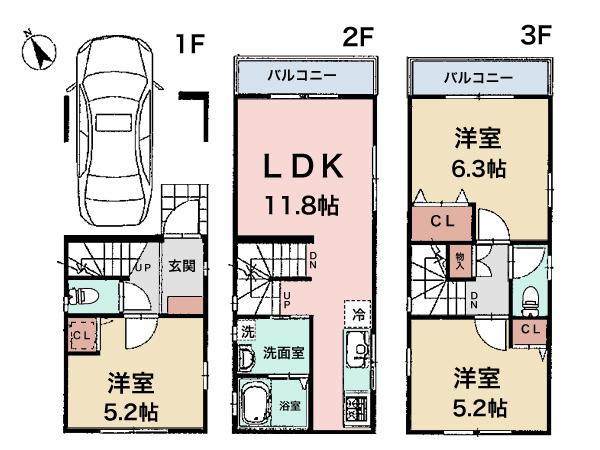 Floor plan. 31,800,000 yen, 3LDK, Land area 45.29 sq m , Building area 84.55 sq m in town ・ Comfortable 3LDK specifications.