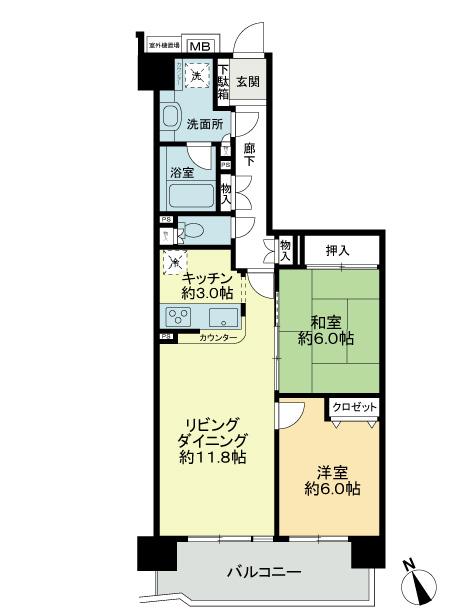Floor plan. 2LDK, Price 26,800,000 yen, Occupied area 64.17 sq m , Balcony area 10.4 sq m floor plan