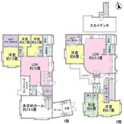 Floor plan. 2 family house. First floor multi-purpose hall is being used as a status quo piano class.