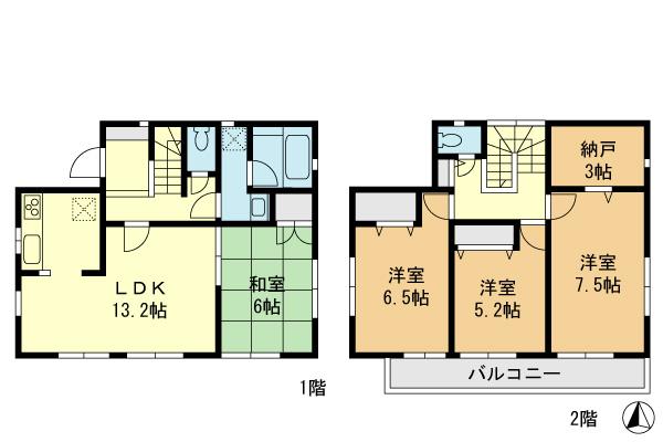 Floor plan. (1 Building), Price 39,800,000 yen, 4LDK, Land area 130.86 sq m , Building area 93.96 sq m