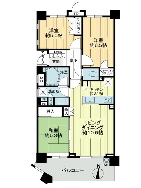 Floor plan. 3LDK, Price 44,800,000 yen, Occupied area 68.89 sq m , Balcony area 11.51 sq m site (December 2013) Shooting
