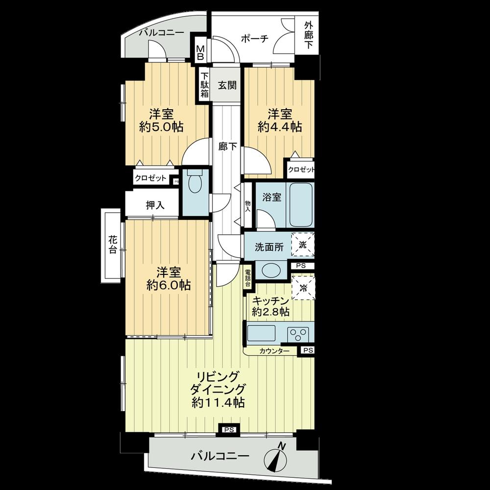 Floor plan. 2LDK + S (storeroom), Price 24,800,000 yen, Footprint 65.9 sq m , Balcony area 9.78 sq m floor plan