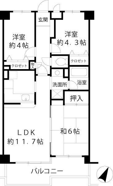 Floor plan. 3LDK, Price 14 million yen, Occupied area 56.61 sq m , Balcony area 8.17 sq m