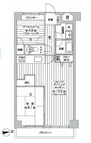 Floor plan. 1LDK, Price 21.5 million yen, Footprint 54 sq m , Balcony area 5.08 sq m