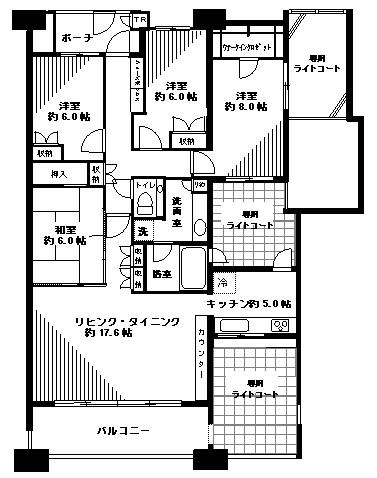 Floor plan. 4LDK, Price 62,800,000 yen, Footprint 107.95 sq m , Balcony area 13 sq m