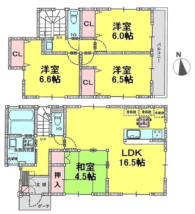 Floor plan. (E Building), Price 43 million yen, 4LDK, Land area 132.36 sq m , Building area 97.7 sq m