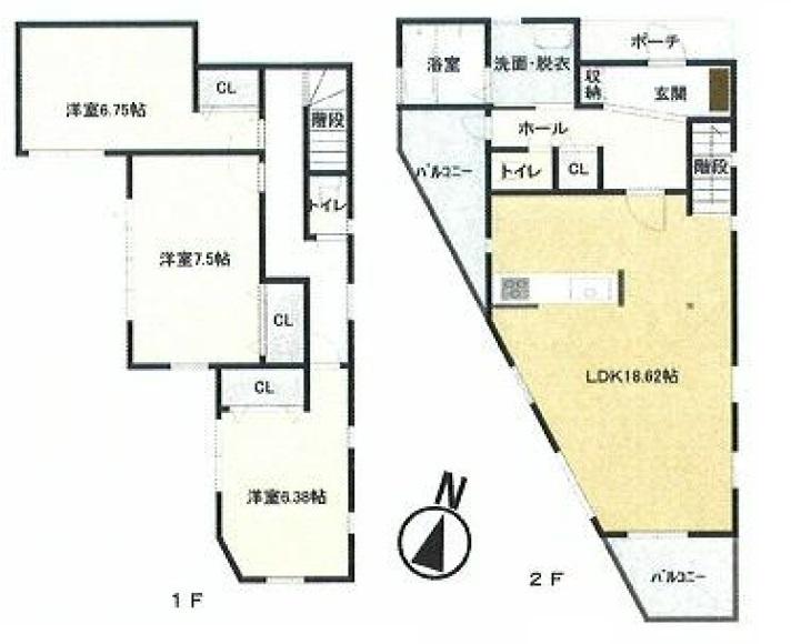 Floor plan. (1 Building), Price 49,800,000 yen, 3LDK, Land area 115.93 sq m , Building area 98.55 sq m
