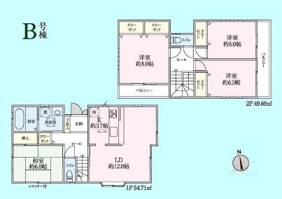 Floor plan. (B Building), Price 49,800,000 yen, 4LDK, Land area 133.83 sq m , Building area 104.4 sq m