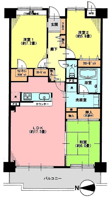 Floor plan. 3LDK, Price 36,900,000 yen, Occupied area 83.13 sq m , Balcony area 11.1 sq m floor plan