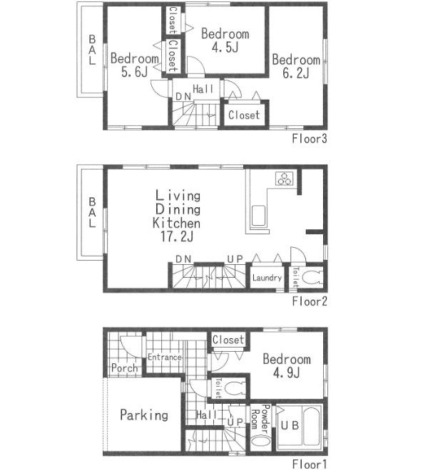 Floor plan. (C Building), Price 39,800,000 yen, 4LDK, Land area 57.02 sq m , Building area 101.74 sq m