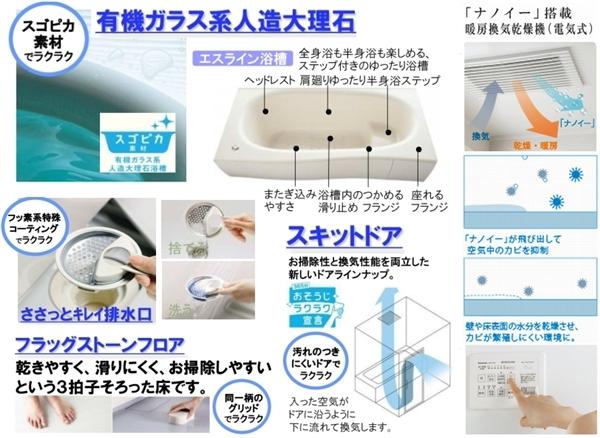Other Equipment. Adopt a superior stainless steel counter to the hard sink and heat and intensity that luck is dirty. Equipped with "cooking oil overheating prevention device," "going-out safety device", "forgetting to turn off fire function" on the gas stove. Oil feathers to the floor is reduced, Stove position design the dish put in front of the space, The top plate is also widely, Loose is available also lined up two people. Operating unit jump out by simply pressing lightly, Since the operation button is at hand, Ignition in a comfortable position while standing ・ You can firepower adjustment.
