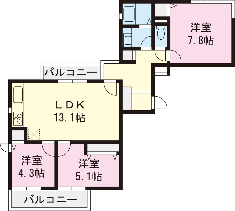 Floor plan. 3LDK, Price 33,900,000 yen, Occupied area 68.74 sq m , Balcony area 8.46 sq m
