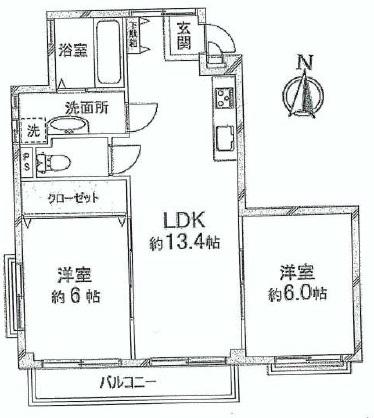 Floor plan. 2LDK, Price 13.5 million yen, Occupied area 55.08 sq m , Balcony area 3.99 sq m