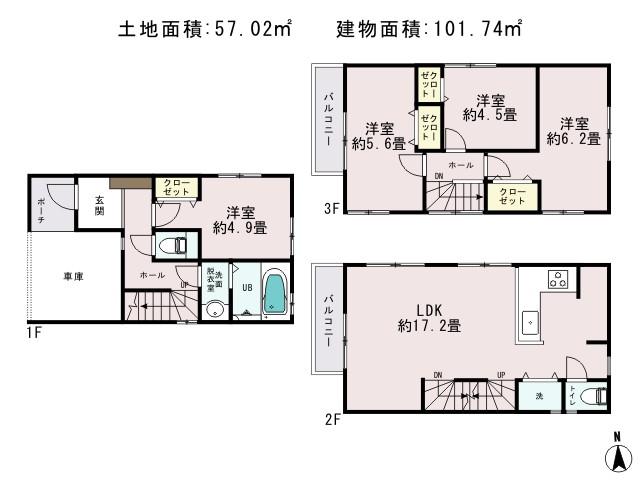 Floor plan. (C Building), Price 39,800,000 yen, 4LDK, Land area 57.02 sq m , Building area 101.74 sq m