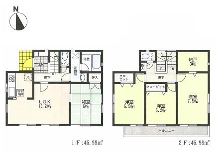 Floor plan. 37,800,000 yen, 4LDK+S, Land area 130.86 sq m , Building area 93.96 sq m