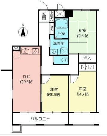 Floor plan. 3DK, Price 27,990,000 yen, Footprint 65.3 sq m , Per balcony area 8.6 sq m south-facing, Good per yang