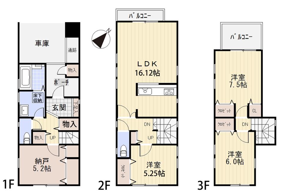 Floor plan. 39,800,000 yen, 3LDK + S (storeroom), Land area 74.3 sq m , Building area 116.62 sq m