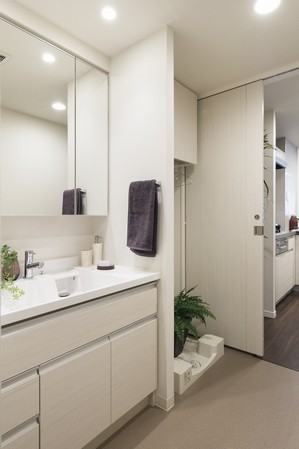 Wash room leading to the kitchen. Storage, such as linen cabinet is also enough