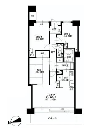 Floor plan. 3LDK, Price 32,900,000 yen, Occupied area 65.86 sq m , Balcony area 12.4 sq m