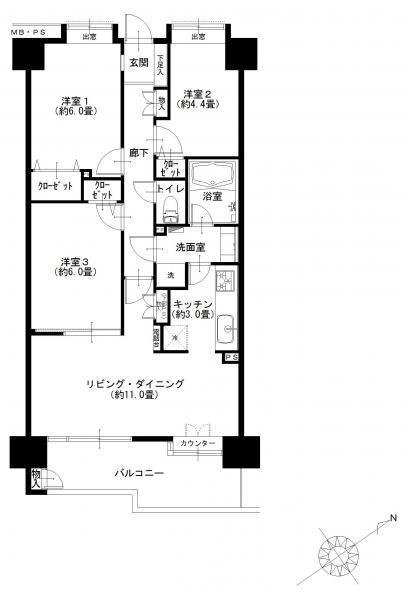 Floor plan. 3LDK, Price 29,900,000 yen, Footprint 68 sq m , Balcony area 9.02 sq m floor plan