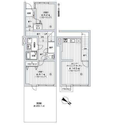 Floor plan. 2LDK, Price 23,950,000 yen, Occupied area 77.97 sq m , Balcony area 1.89 sq m