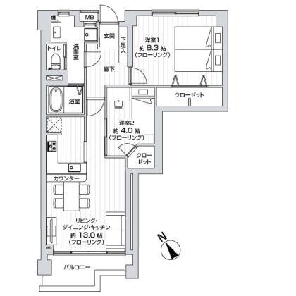 Floor plan. 2LDK, Price 16.4 million yen, Occupied area 61.49 sq m , Balcony area 3.92 sq m