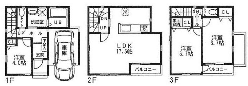 Floor plan. (B Building), Price 37,960,000 yen, 3LDK, Land area 51 sq m , Building area 98.53 sq m