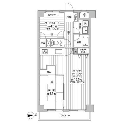 Floor plan. 1LDK+S, Price 21.5 million yen, Footprint 54 sq m , Balcony area 5.08 sq m