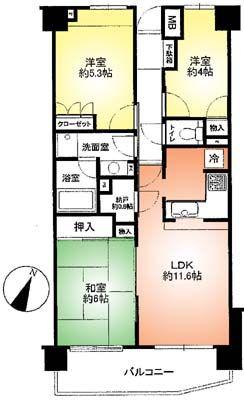 Floor plan. 3LDK, Price 20,900,000 yen, Occupied area 60.74 sq m , Balcony area 8.56 sq m floor plan