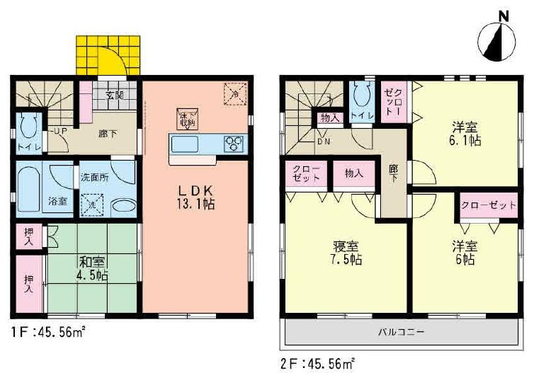 Floor plan. (1 Building), Price 32,800,000 yen, 4LDK, Land area 133.14 sq m , Building area 91.12 sq m