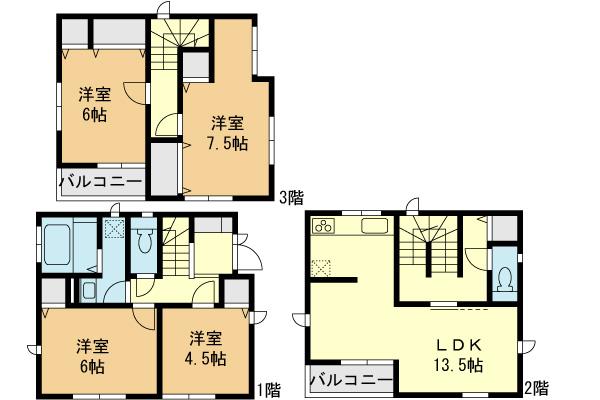 Floor plan. (1 Building), Price 41,800,000 yen, 4LDK, Land area 70.66 sq m , Building area 97.7 sq m