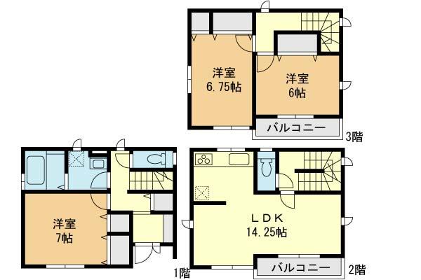 Floor plan. (Building 2), Price 40,800,000 yen, 3LDK, Land area 70.55 sq m , Building area 90.66 sq m