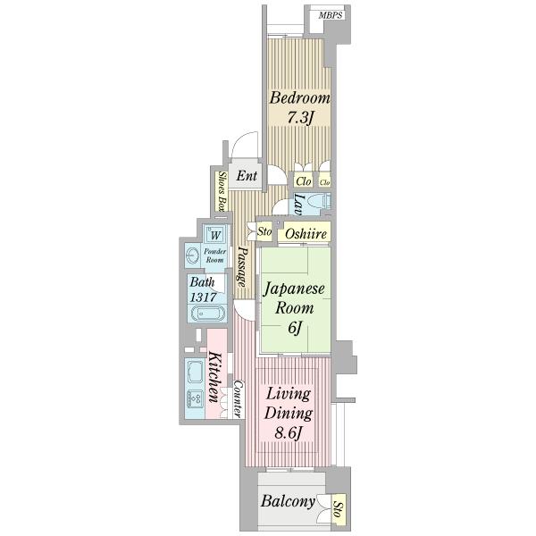 Floor plan. 2LDK, Price 19,800,000 yen, Occupied area 57.99 sq m , Balcony area 5.76 sq m 57.99 sq m  2LDK Southeast