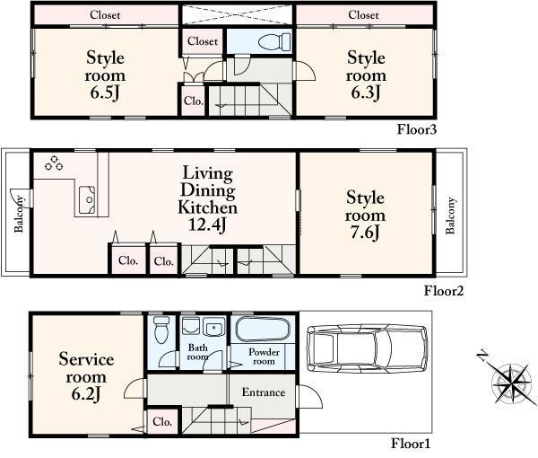 Floor plan. 38,800,000 yen, 3LDK+S, Land area 64.39 sq m , Building area 92.55 sq m