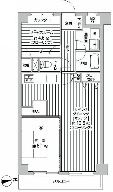Floor plan. 1LDK + S (storeroom), Price 21.3 million yen, Footprint 54 sq m , Balcony area 5.08 sq m