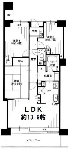 Floor plan. 3LDK, Price 32,900,000 yen, Occupied area 65.86 sq m , Balcony area 12.4 sq m   ■ LDK Japanese-style room at about 13.9 Pledge and Tsuzukiai!  [Floor plan]